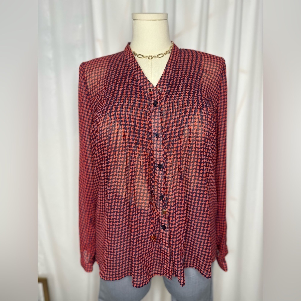 Michael Kors Red and Black Geometric Blouse (910)